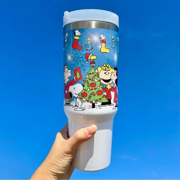 NEW 40oz tumbler Peanuts Snoopy friends Christmas 40 oz Cups stainless travel - Picture 4 of 6
